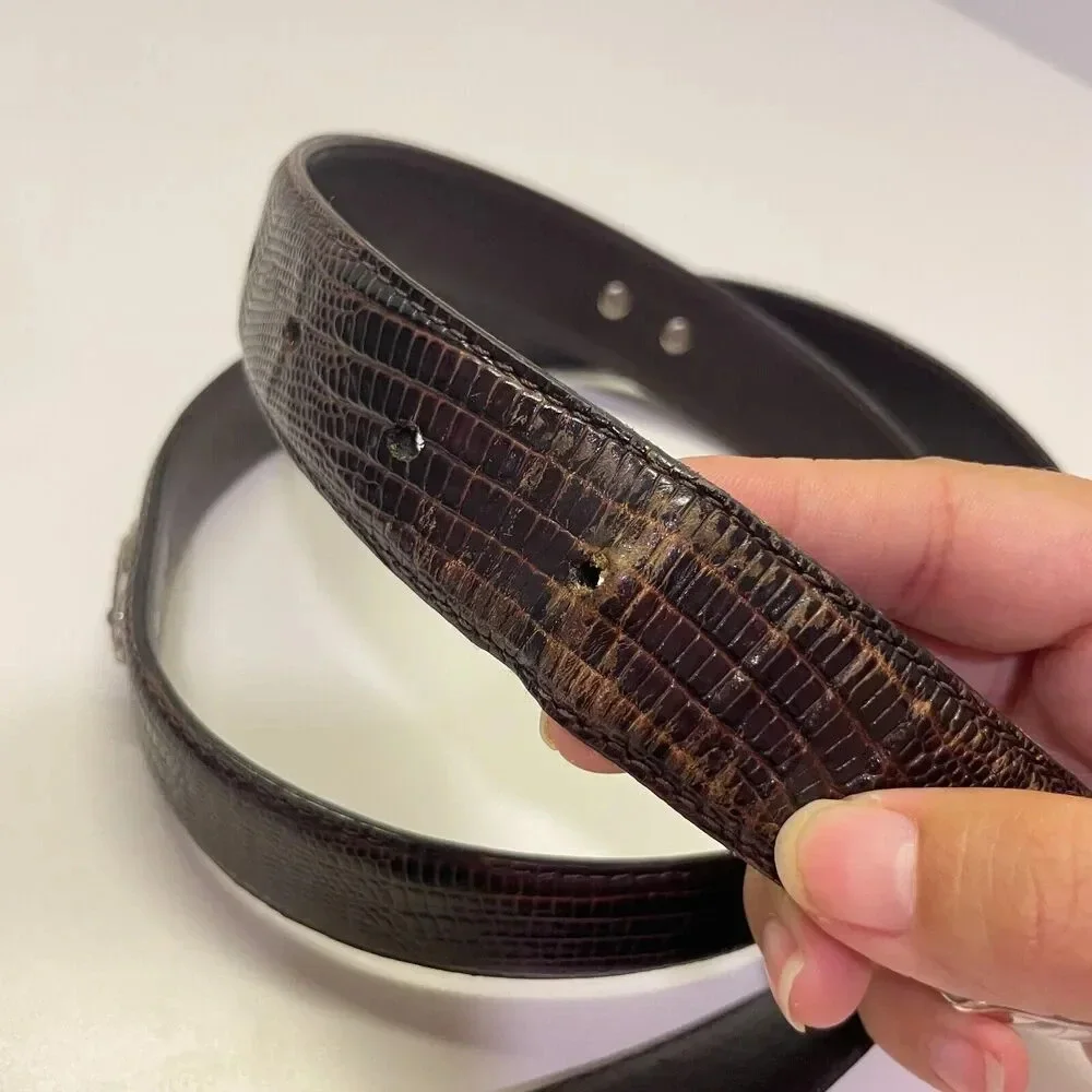 FootJoy Brown Leather Golf Belt‎ Silver Buckle Embossed Croc Pattern Adjustable